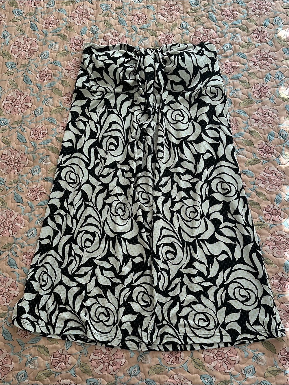 Y2K MSK Made in USA Black & White Rose Floral Print Women’s Strapless Mini Dress